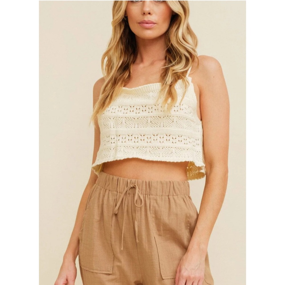 Sleeveless‎ Open Knit Crop Tank Top in Ivory NWT